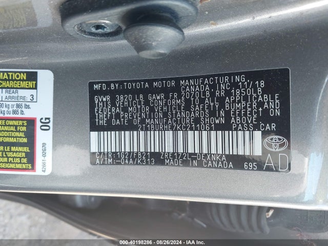 Toyota COROLLA LE 2019 2T1BURHE7KC211061 Image 9
