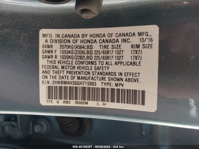 Honda CR-V EX 2016 2HKRM4H56GH715963 Image 9