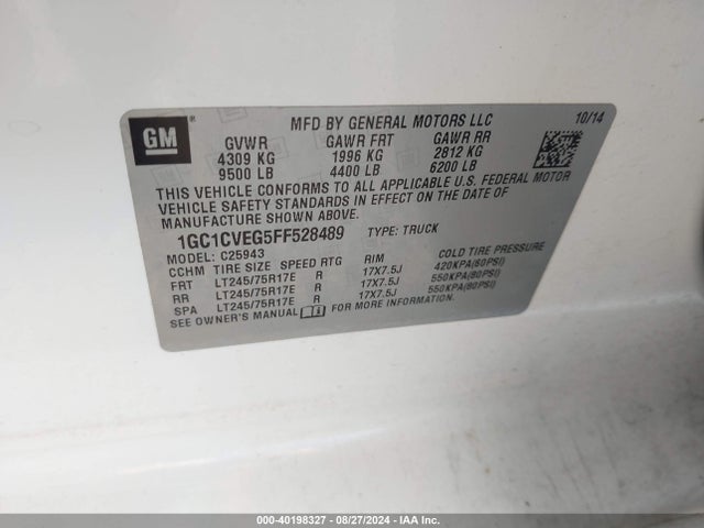 Chevrolet Silverado 2500hd Lt 2015 1GC1CVEG5FF528489 Image 9