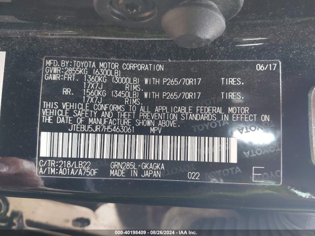 Toyota 4runner Sr5 Premium 2017 JTEBU5JR7H5463061 Image 9
