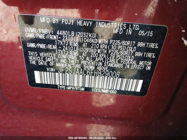 JF2SJAAC6FH829008 Subaru Forester 2.5i