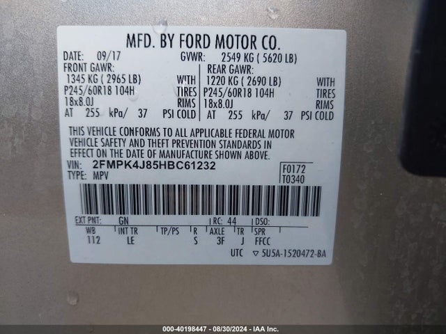 Ford EDGE SEL 2017 2FMPK4J85HBC61232 Image 9