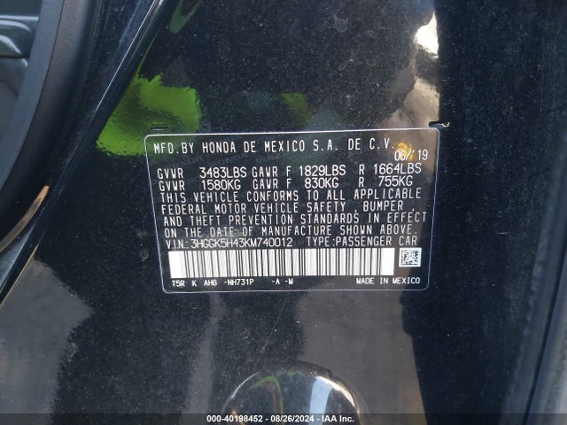 Honda FIT LX 2019 3HGGK5H43KM740012 Image 9