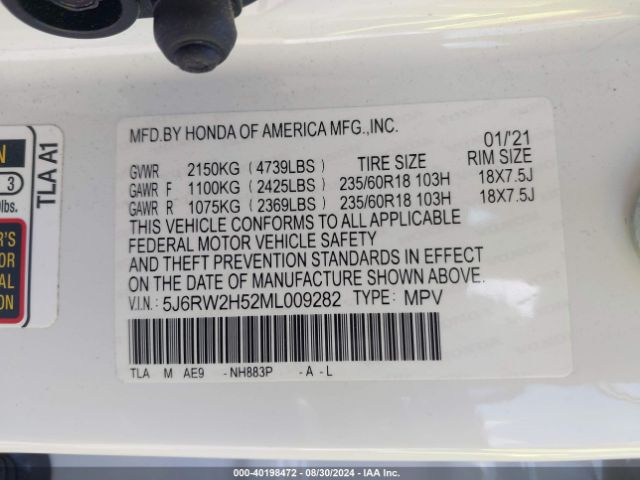 5J6RW2H52ML009282 Honda Cr-v Awd Ex