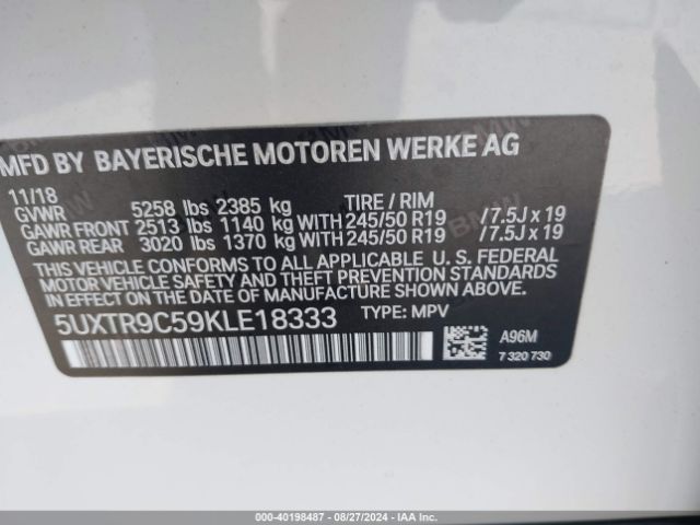 5UXTR9C59KLE18333 BMW X3 Xdrive30i