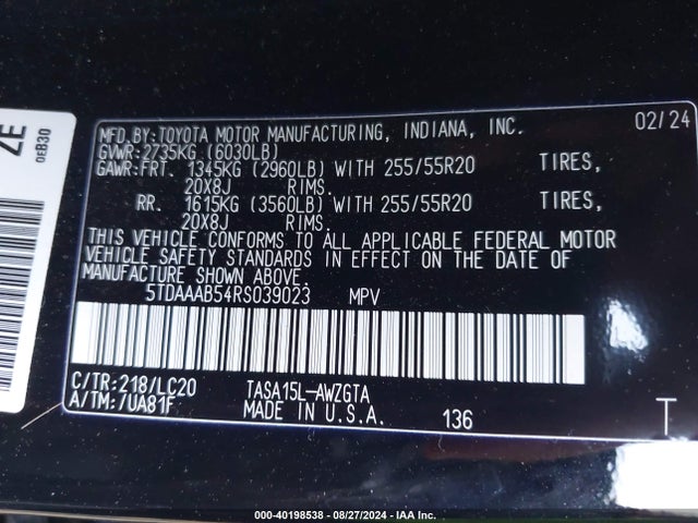 Toyota Grand Highlander Limited 2024 5TDAAAB54RS039023 Image 9