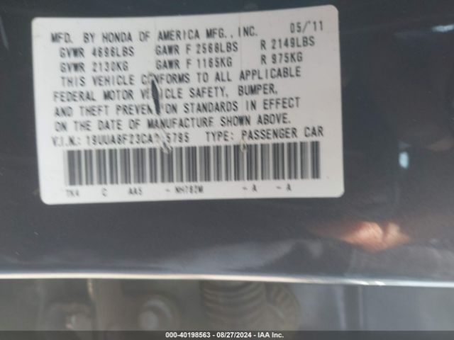 2012 ACURA TL 19UUA8F23CA005795 Photo 8