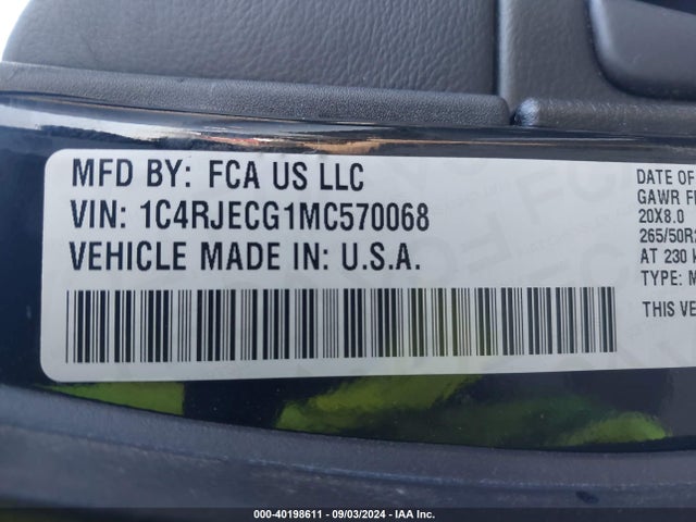 1C4RJECG1MC570068 Jeep Grand Cherokee High Altitude 4x2
