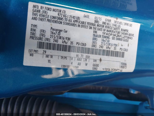 Ford FOCUS SE 2015 1FADP3K26FL270893 Image 9
