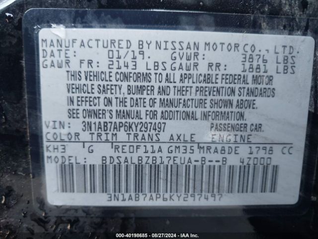 3N1AB7AP6KY297497 Nissan SENTRA S
