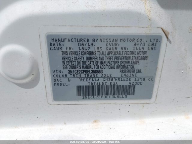 3N1CE2CP0EL368663 Nissan Versa Note Sv