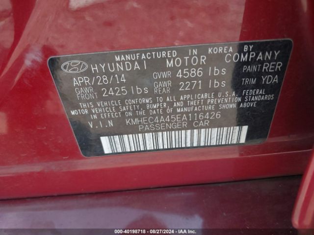 KMHEC4A45EA116426 Hyundai SONATA HYBRID