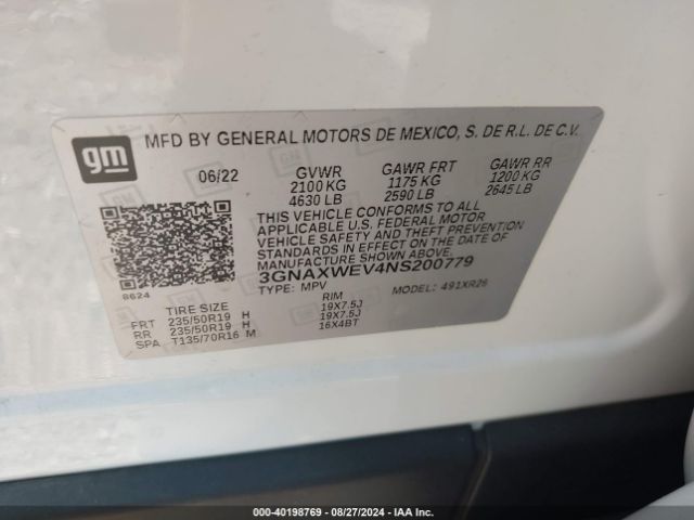 3GNAXWEV4NS200779 Chevrolet Equinox Awd Rs