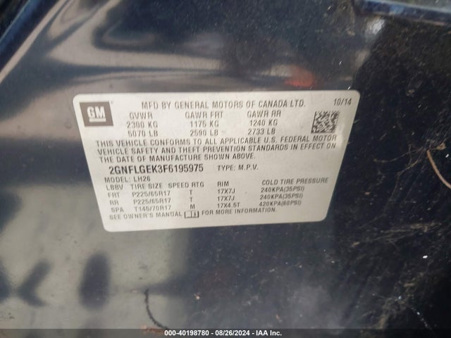 Chevrolet Equinox 2lt 2015 2GNFLGEK3F6195975 Image 9