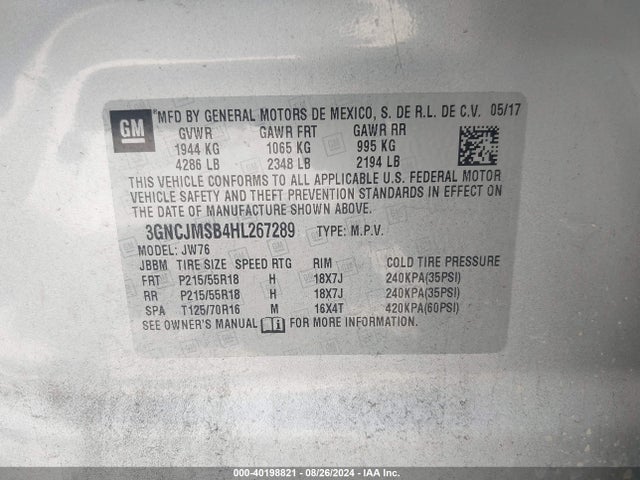 Chevrolet Trax Premier 2017 3GNCJMSB4HL267289 Image 9
