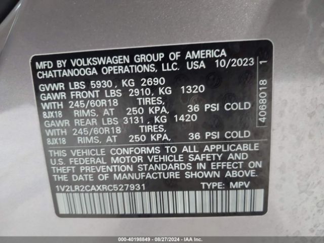 1V2LR2CAXRC527931 Volkswagen Atlas 2.0t Se
