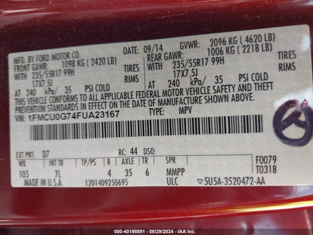 Ford ESCAPE SE 2015 1FMCU0G74FUA23167 Image 9