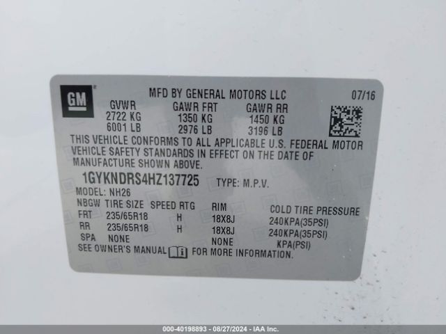 1GYKNDRS4HZ137725 Cadillac XT5 LUXURY