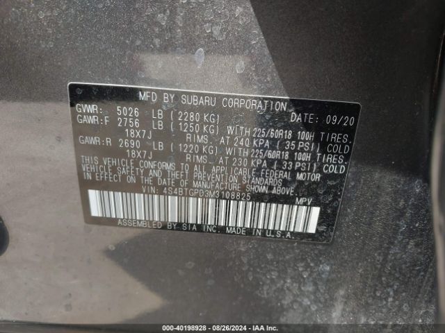 4S4BTGPD3M3108825 Subaru Outback Touring Xt