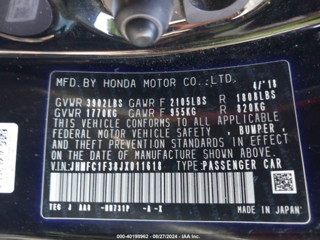 JHMFC1F38JX011618 Honda Civic Ex-t