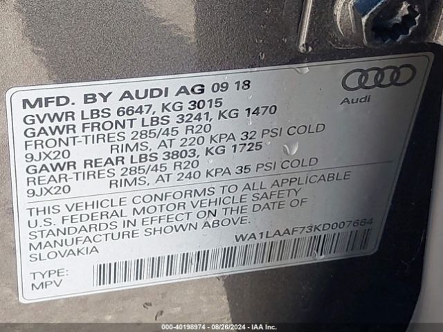 WA1LAAF73KD007664 Audi Q7 55 Premium/55 Se Premium