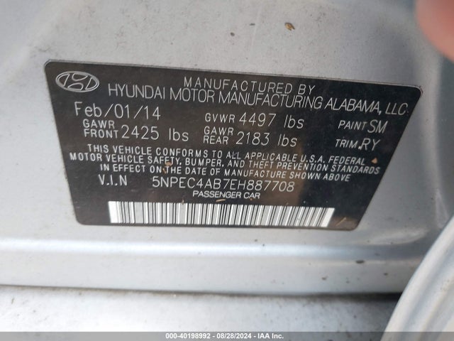 Hyundai Sonata Limited 2.0t 2014 5NPEC4AB7EH887708 Image 9