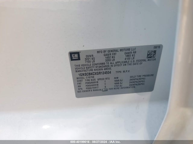 Chevrolet Tahoe Lt 2016 1GNSCBKCXGR124504 Image 9