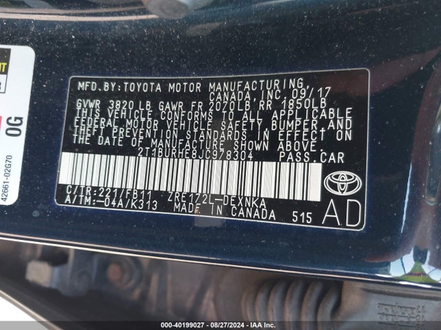 Toyota COROLLA LE 2018 2T1BURHE8JC978304 Image 9