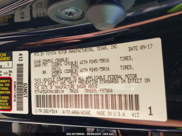 5TFAX5GN7HX100114 Toyota Tacoma Sr