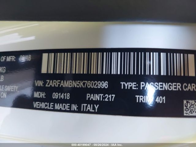 ZARFAMBN5K7602996 Alfa Romeo Giulia Ti Sport Rwd