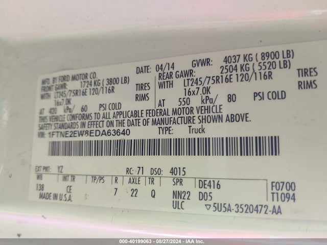 Ford E-250 Commercial 2014 1FTNE2EW8EDA63640 Image 9