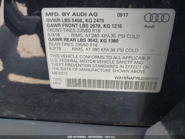WA1BNAFY6J2067232 Audi Q5 2.0t Premium/2.0t Tech Premium
