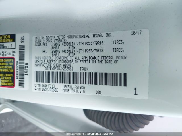 5TFEY5F18JX232561 Toyota Tundra Sr5 5.7l V8