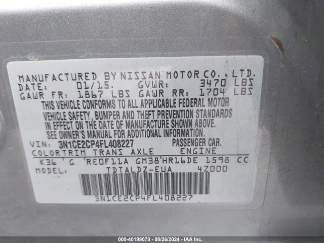 Nissan Versa Note S (sr)/s Plus/sl/sr/sv 2015 3N1CE2CP4FL408227 Image 9