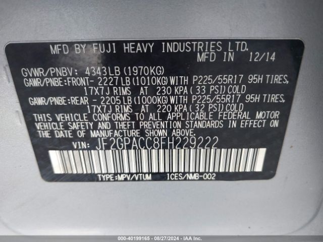 JF2GPACC8FH229222 Subaru Xv Crosstrek 2.0i Premium