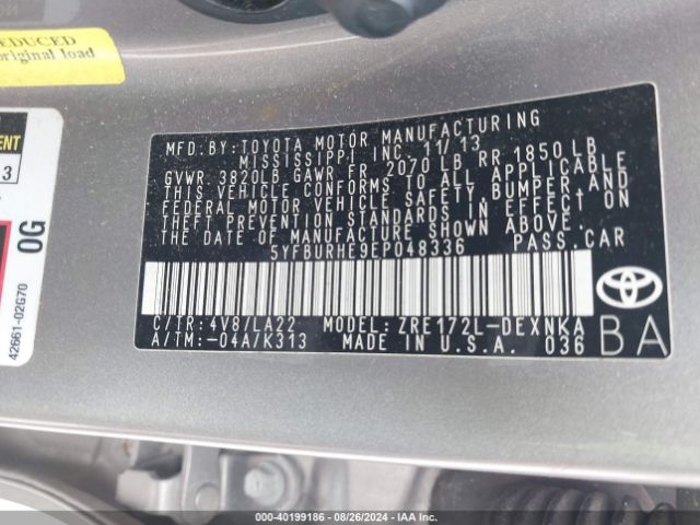 5YFBURHE9EP048336 Toyota Corolla Le Premium