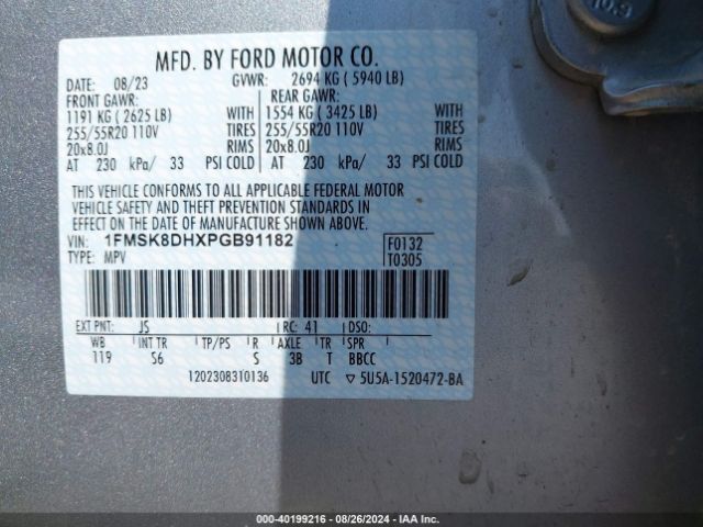 1FMSK8DHXPGB91182 Ford EXPLORER XLT
