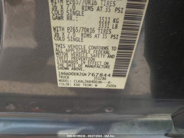 1N6AD0ER2GN767844 Nissan Frontier Sv