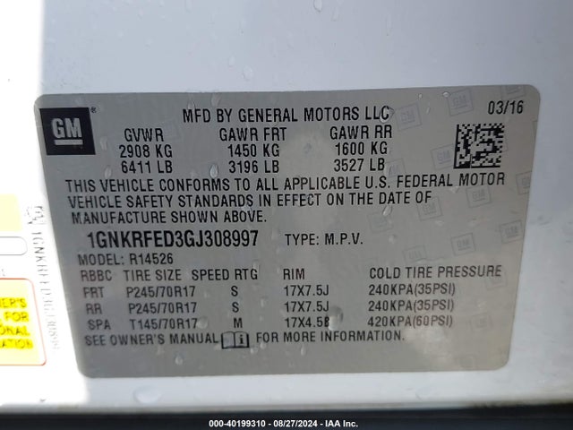 Chevrolet Traverse Ls 2016 1GNKRFED3GJ308997 Image 9