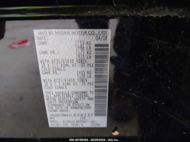 5N1DR2MM4JC658237 Nissan Pathfinder Sl