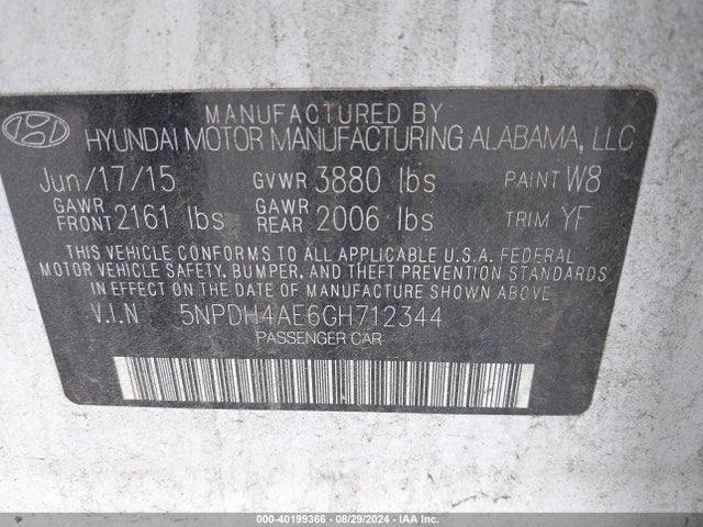 Hyundai ELANTRA SE 2016 5NPDH4AE6GH712344 Image 9