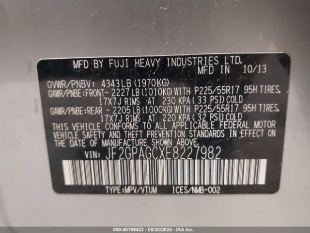 JF2GPAGCXE8227982 Subaru Xv Crosstrek 2.0i Limited
