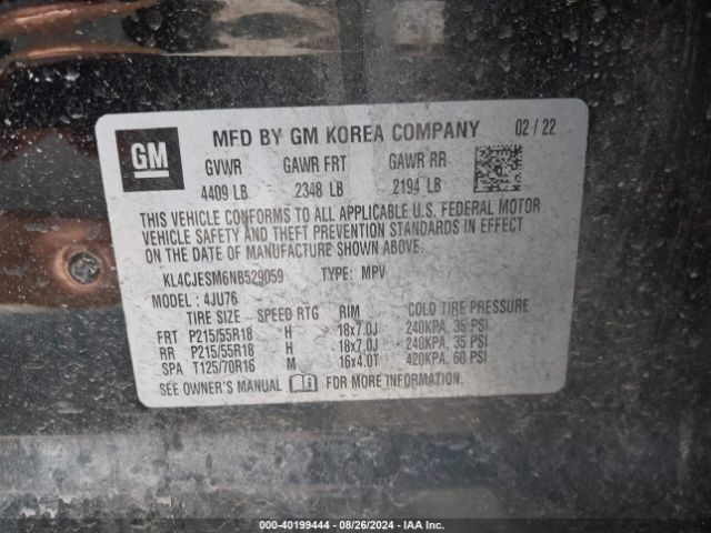 KL4CJESM6NB529059 Buick Encore Awd Preferred