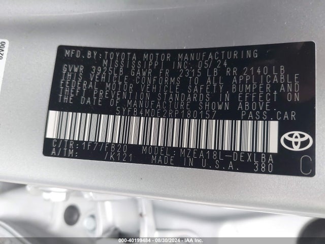 Toyota COROLLA LE 2024 5YFB4MDE2RP180157 Image 9