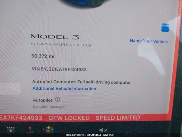 5YJ3E1EA7KF424933 Tesla Model 3 Long Range/mid Range/standard Range/standard Range Plus