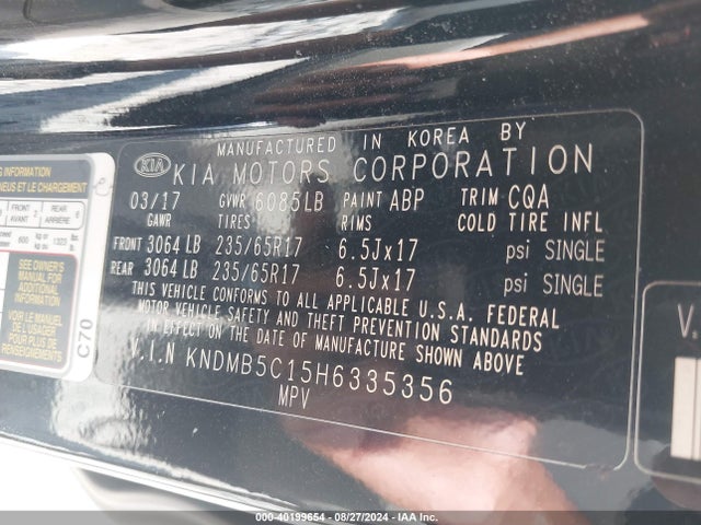 KIA SEDONA LX 2017 KNDMB5C15H6335356 Image 9