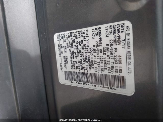 JN8AT2MT7HW404762 Nissan ROGUE SV