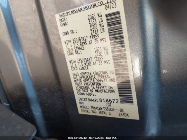 5N1BT3AAXPC818672 Nissan Rogue S Fwd