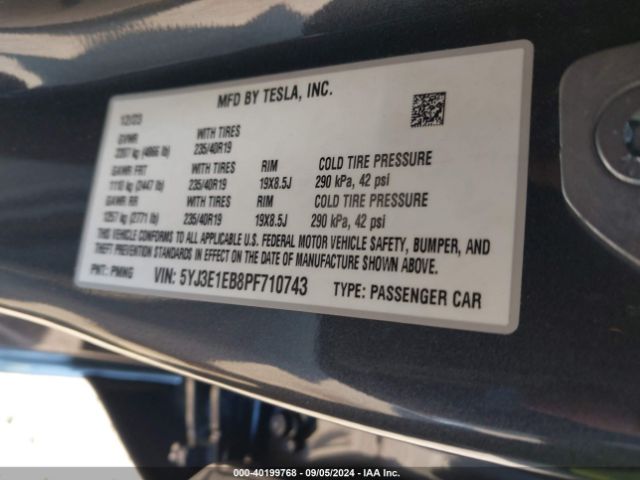5YJ3E1EB8PF710743 Tesla Model 3 Long Range Dual Motor All-wheel Drive