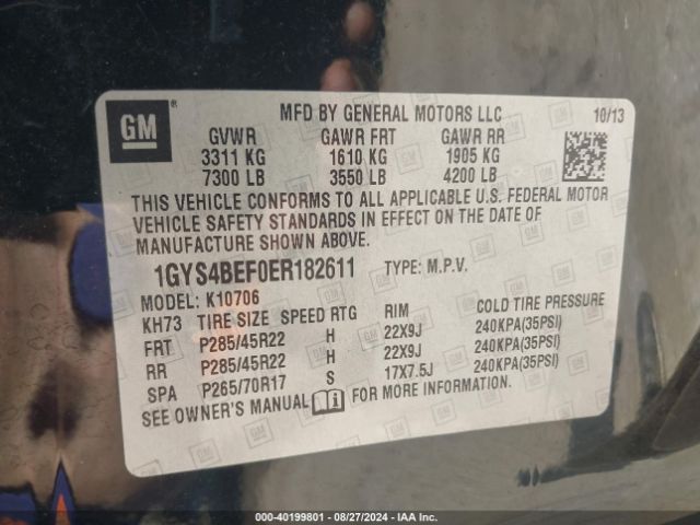 1GYS4BEF0ER182611 Cadillac Escalade Luxury
